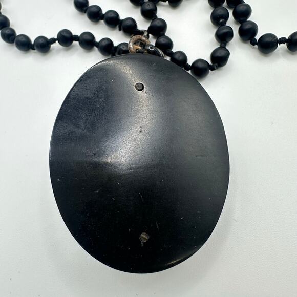Antique Victorian Whitby jet black cameo jet glass beaded 66” mourning necklace - Picture 7 of 8